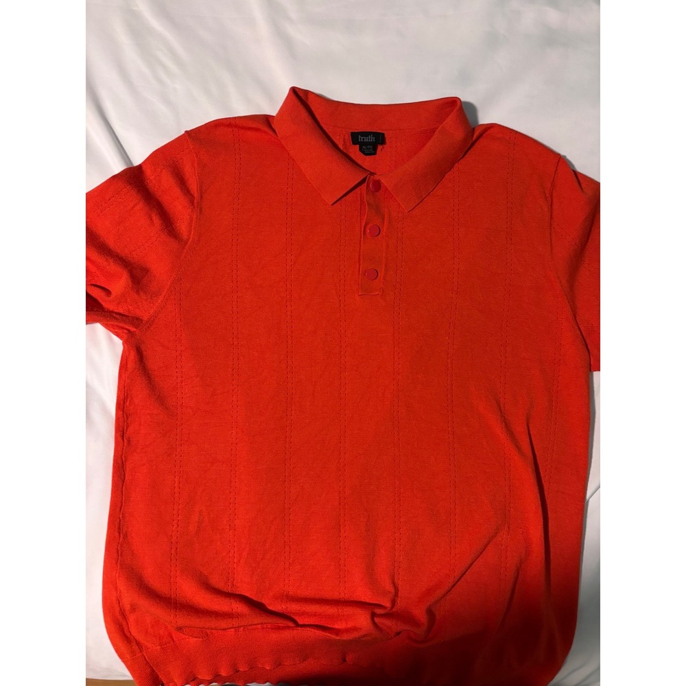 Truth by Republic Mens XL Orange Knit Short Sleeve Snap Button Polo Shirt